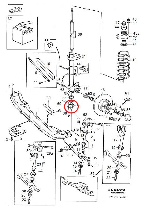 ボルボ 740 760 780 940 960 フロントサスペンション側ボールジョイント左右セット 【純正グレード品 TRW製・新品】ナックル下