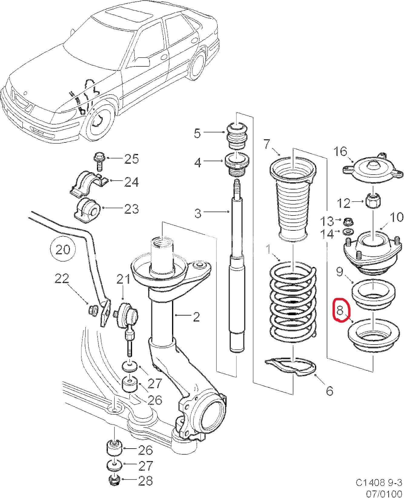 SAAB サーブ 9-3 B205 B204 フロント・スプリングディスク・左右セット【サーブ純正・新品】