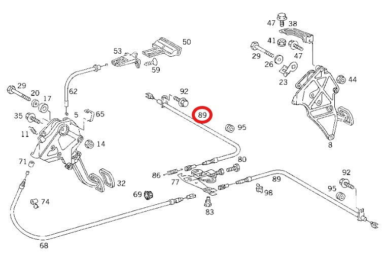 ベンツ W124 A/C/S124 W201 ハンドブレーキ・サイドブレーキワイヤー(ケーブル)1本【新品】A1244201185