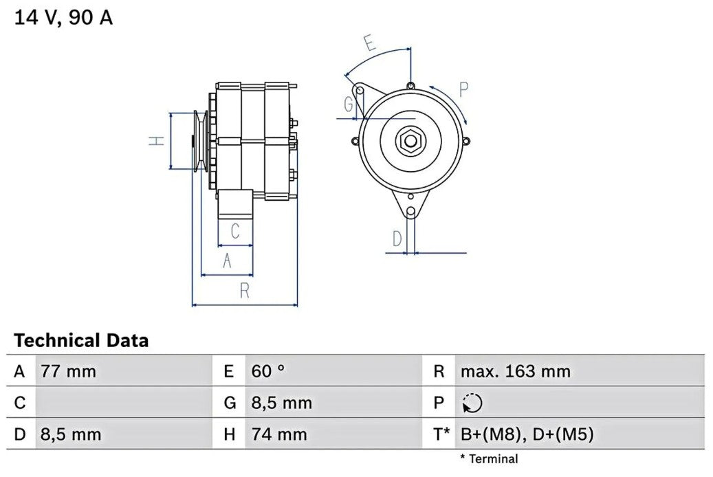 BMW 3/5/6/7/Z1 E30 E28 E24 E23 オルタネーター 90A 【BOSCH製・新品】