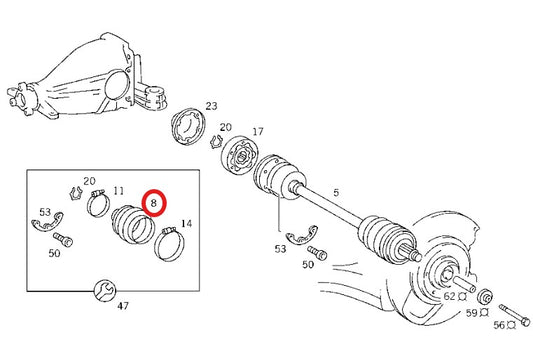 ベンツ W114/115/116 C/W/S123 W126 C126 R107 C107 W107 ドライブシャフト CVジョイントブーツ・アウター【VAICO製・新品】