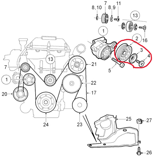 サーブ 9-5・9-3用 B204 B205 B235 ベルトテンショナー用プーリー【ビルシュタイン製・新品】