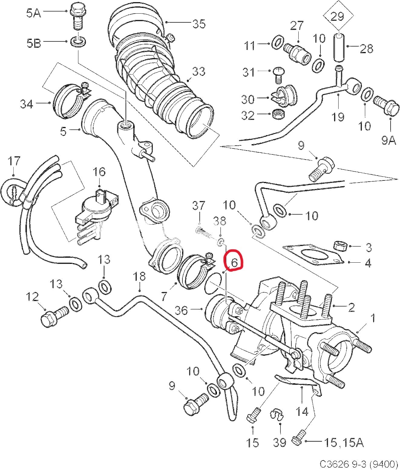 SAAB サーブ GM900 NG900 9-3 9-5用ターボインレットパイプ Oリング【サーブ純正・新品】