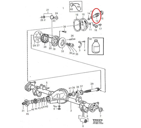 ボルボ 240 260 740 760 スピードメータートランスミッター リアデフ スピードセンサー 【ボルボ純正・新品】NOT ABS