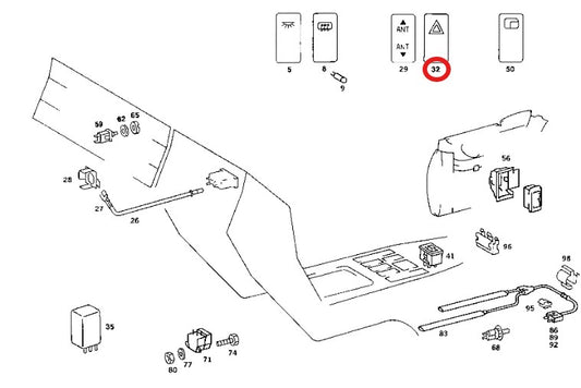 メルセデス ベンツ SL R107 W107 C107 ハザードスイッチ・ワーニングスイッチ【新品】