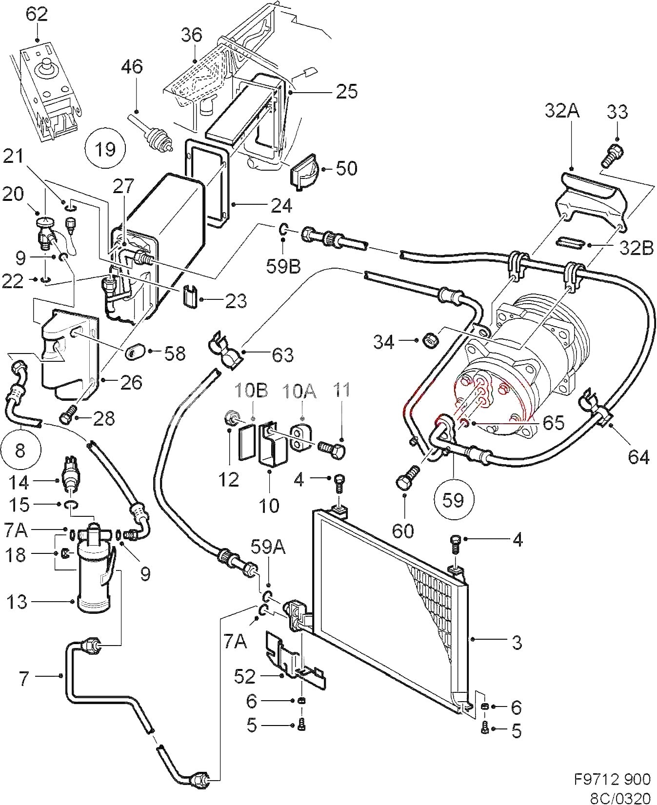 サーブ C900 クラシック900 A/Cエアコンホース【新品】レシーバードライヤー・エキスパンションバルブ間