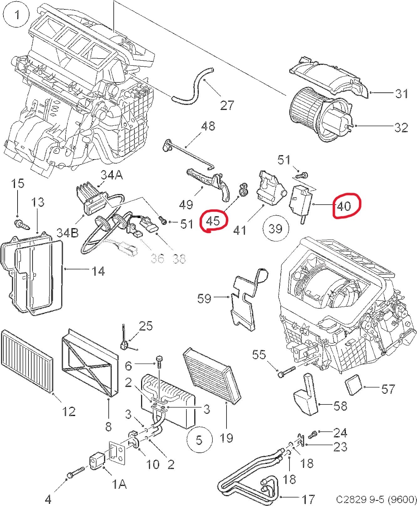 サーブ 9-5用 エアコン内気再循環フラップ用リンクレバー・モーターギアリペアキット【新品】2004年モデルまで適合