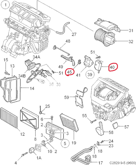 サーブ 9-5用 エアコン内気再循環フラップ用リンクレバー・モーターギアリペアキット【新品】2004年モデルまで適合