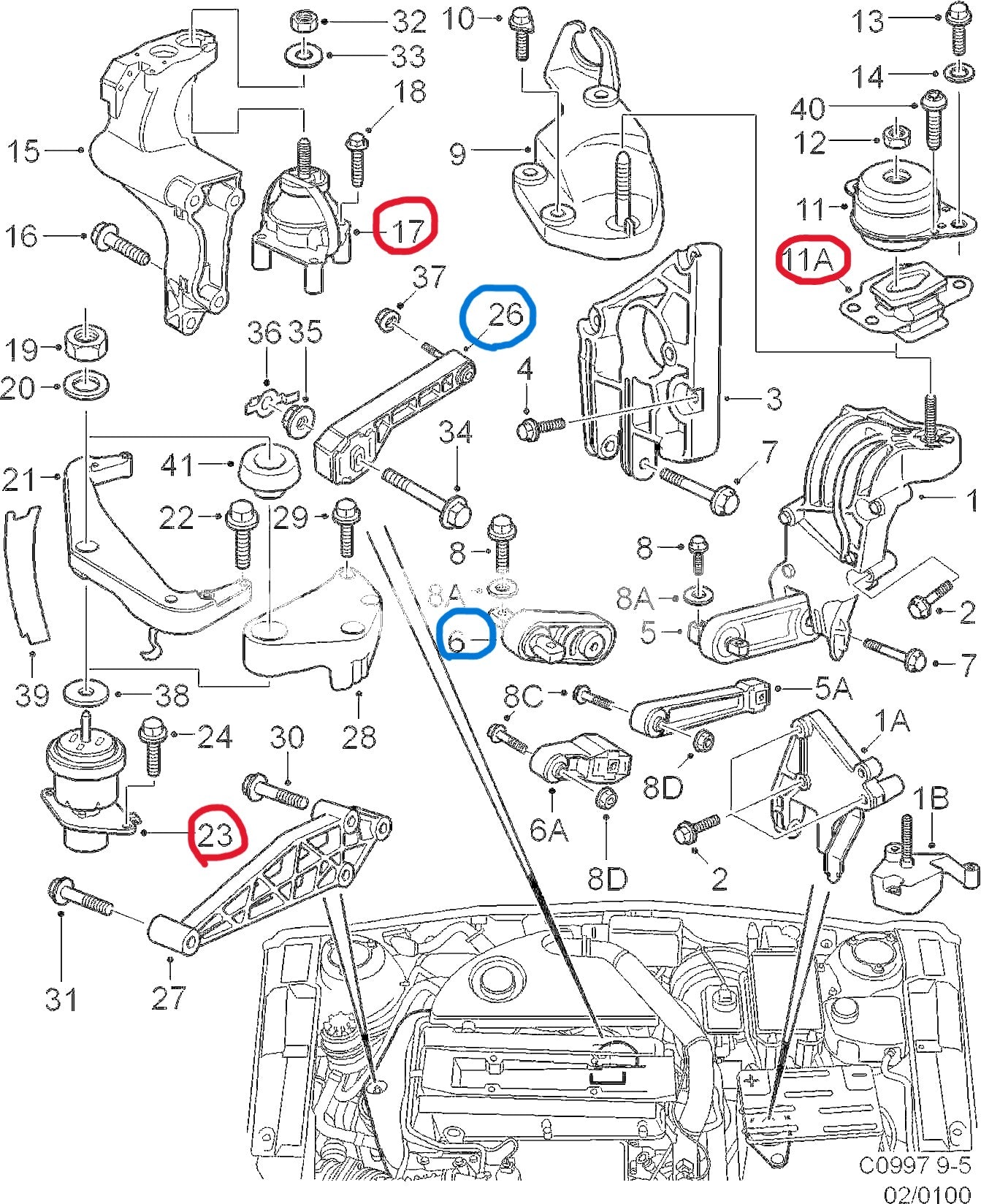 【特注】SAAB 9-5 1999年 エンジンマウント5点セット
