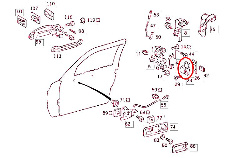 メルセデス ベンツ Sクラス W/C126 SLクラス R/W107ドアストライカー・ロッキングアイ ・ドアキャッチ右側ドア前後共通【新品】