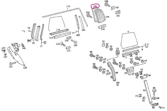 メルセデス ベンツ SL R/W107 ハードトップ リアクウォーターガラス用ウェザーシールストリップ左右セット【高品質社外製・新品】