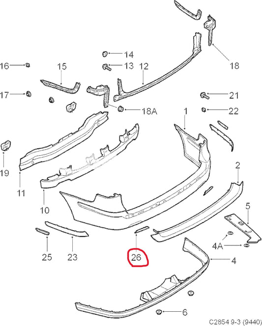 サーブ 9-3 2006-2007年 リアバンパー用リフレクター左側新品【サーブ純正・新品】