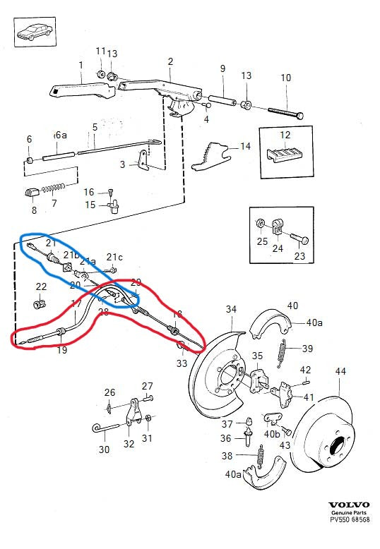 ボルボ 740 760 940 960 S90 V90 サイドブレーキケーブルセット 【ビルシュタイン製・新品】ハンドブレーキワイヤー