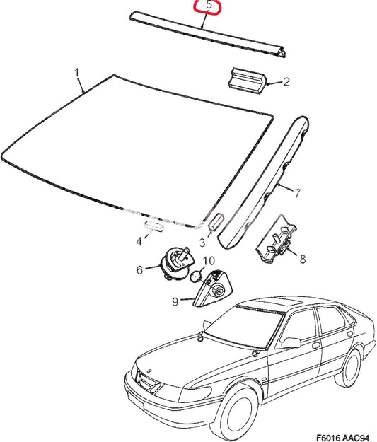サーブ 9-3 GM900(NG900) フロントウィンドウ・ガラス・モール・トリム【サーブ純正・新品】1994-2003年