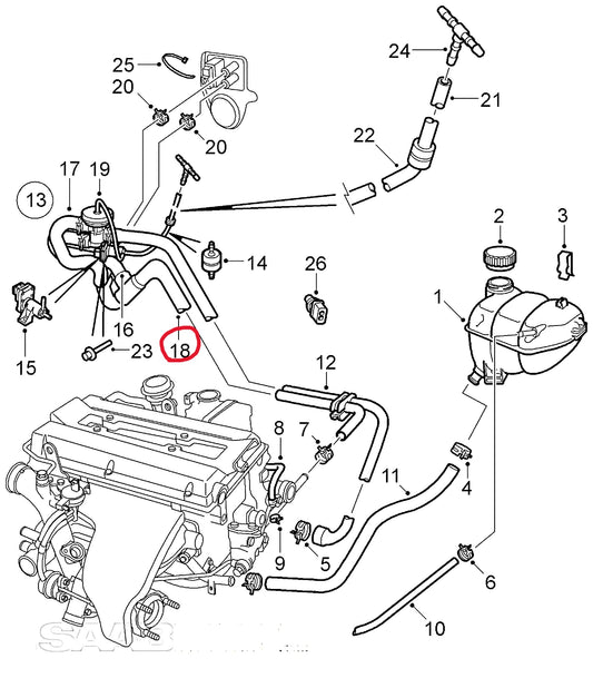 サーブ 9-5 B205 B235 クーラントバイパスホース②【新品】