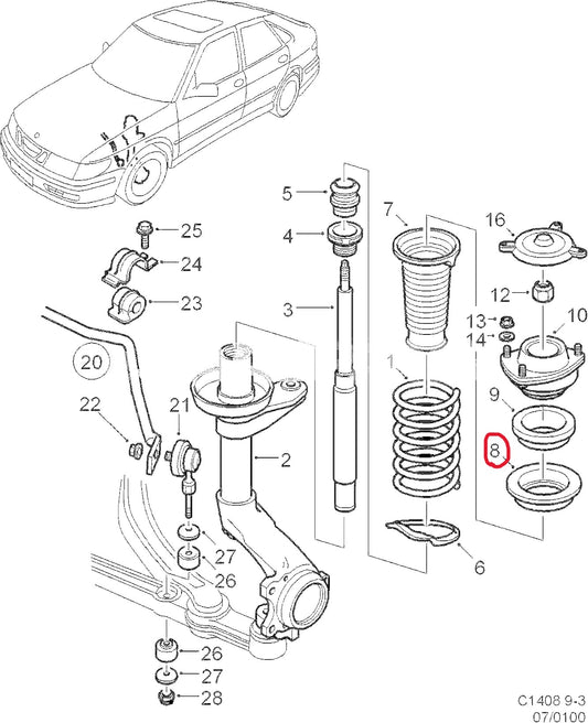 SAAB サーブ 9-3 B205 B204 フロント・スプリングディスク・左右セット【サーブ純正・新品】