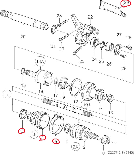 サーブ 9-3 FB284 2.8T V6 ドライブシャフト CVジョイントブーツ交換キット・アウター【SKF製・新品】1個