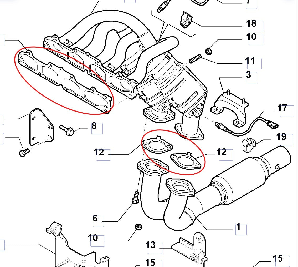 アルファロメオ 159 BRERAブレラ SPIDER EXHAUST MANIFOLDガスケットセット【2.2JTS・新品】939