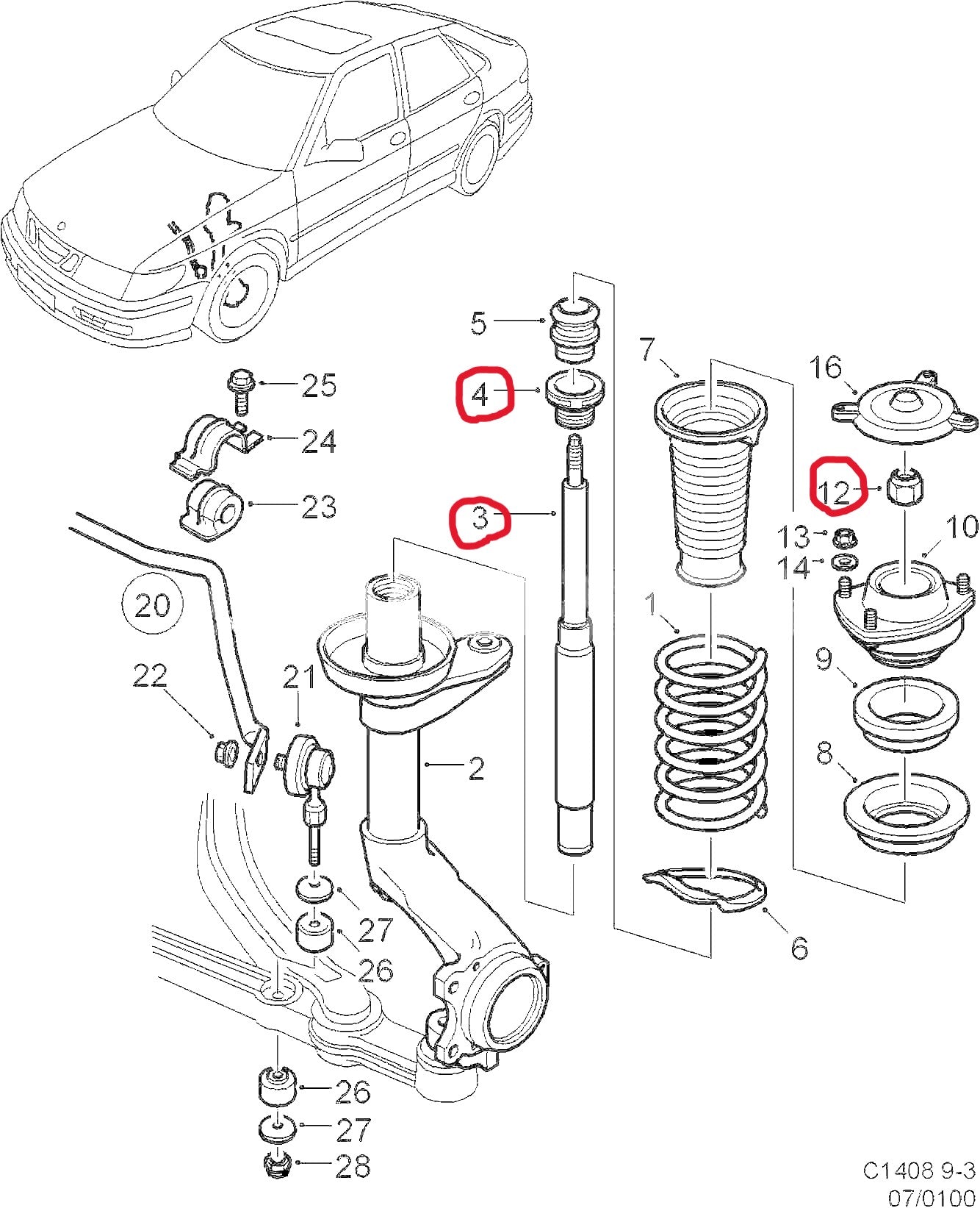 SAAB サーブ 9-3 フロントショックアブソーバー2本セット 1998-2003年【KYB製・新品】