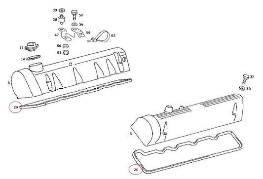 メルセデス ベンツ SL R107 V8 M116 M117エンジン用ロッカーガスケット左右バンクセット【ビルシュタイン製・新品】