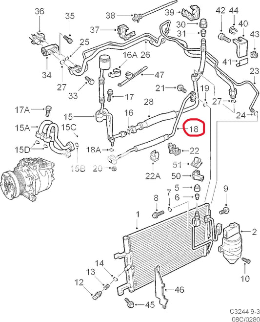 サーブ 9-3 B204/205用 エアコン コンデンサーホース【新品】